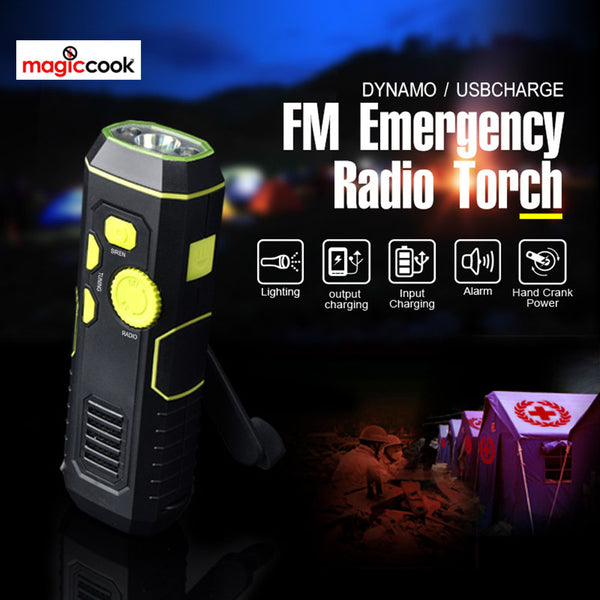 4-in-1 Dynamo Crank Flashlight + Radio + Siren + Phone Charger